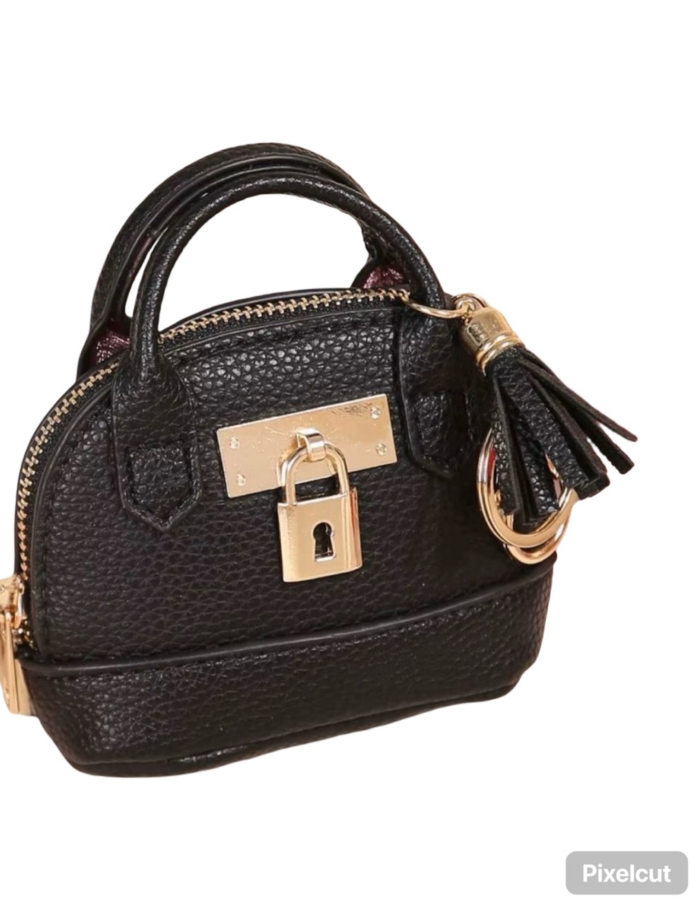 Mini Black Faux Leather Handbag Keychain Coin Pouch Bag Charm